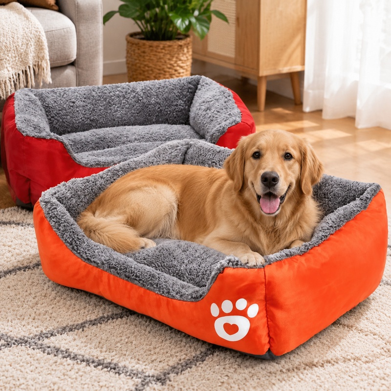Interactive Squeaky Plush Dog Toy - Coussin de lit en peluche douce